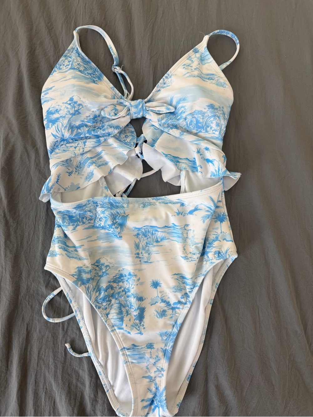 Hurley Blue and White Toile One-Piece Swimsuit
